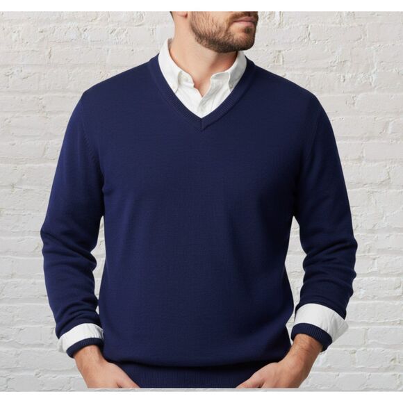 St Michael Sweater 38 / US M/L 100% Cashmere V-Neck Made in UK Navy Blue Vintage - Picture 1 of 13